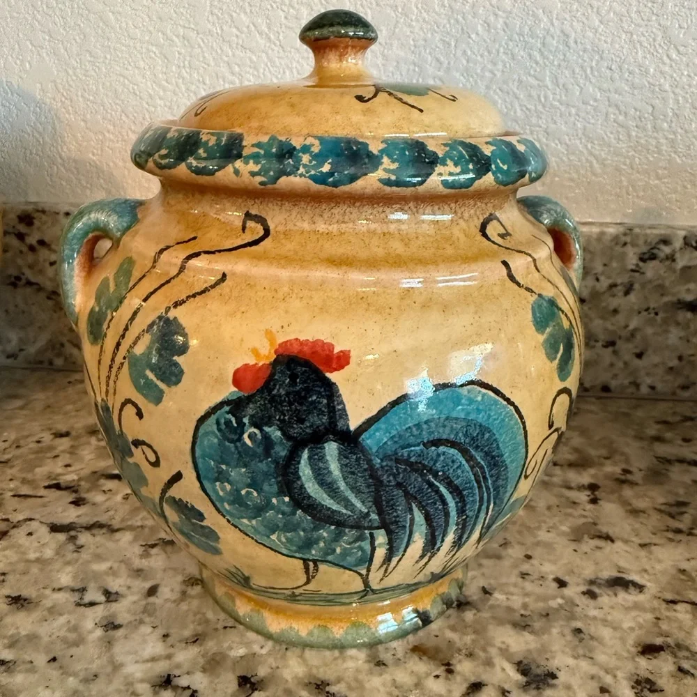 Williams Sonoma Ceramic Jar with Rooster Design Made in Italy (Medium)